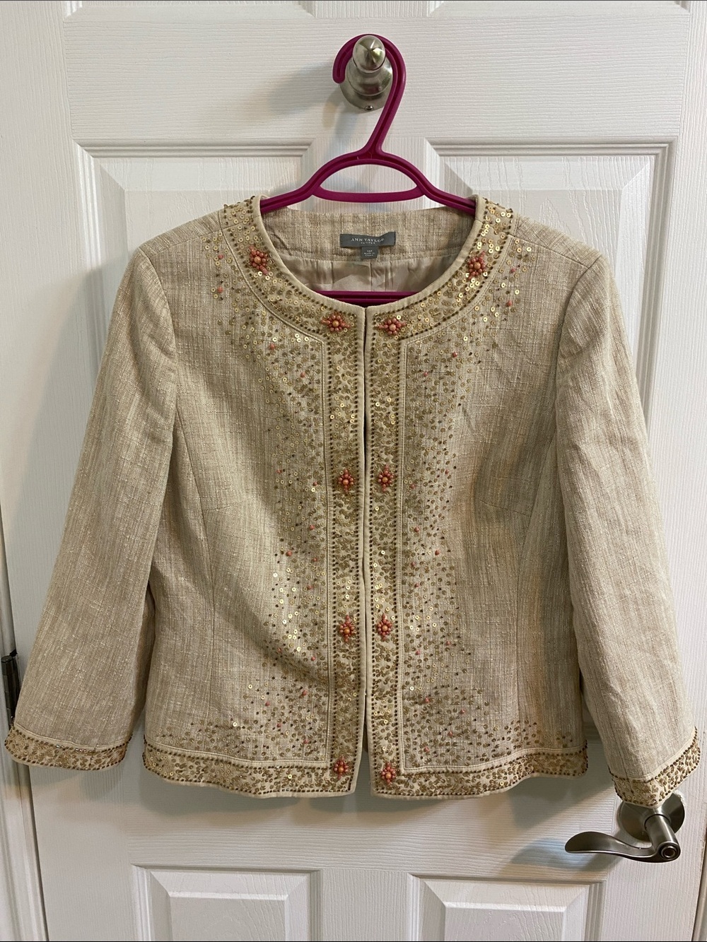Ann Taylor Linen Silk Beaded Sequinned Bolero Jacket Blazer Women’s Size 12 P